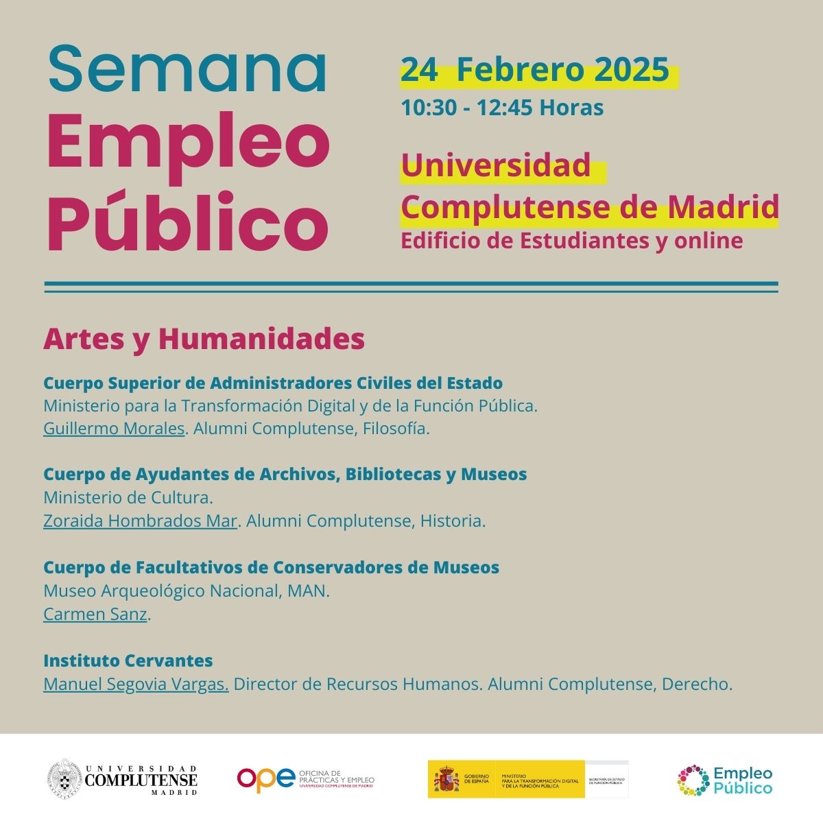 cartel sobre Semana de Empleo Público, 24 de febrero, Edificio Estudiantes UCM