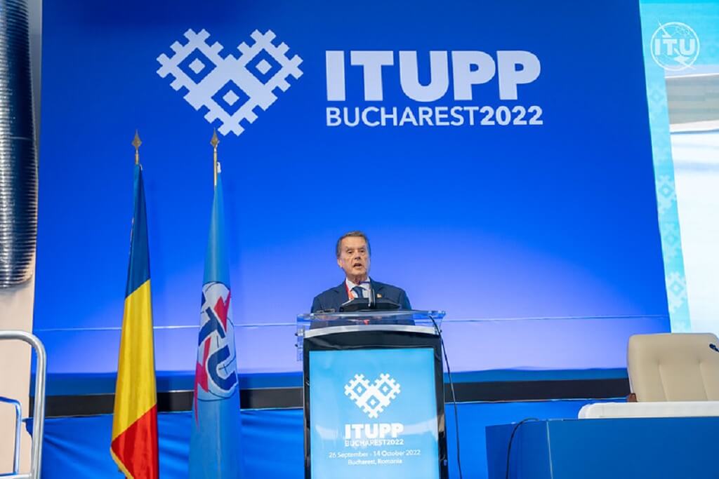 ​El Secretario de Estado, Roberto Sánchez, durante su intervención en el plenario de la Conferencia de Plenipotenciarios de la UIT (intervención SE)​