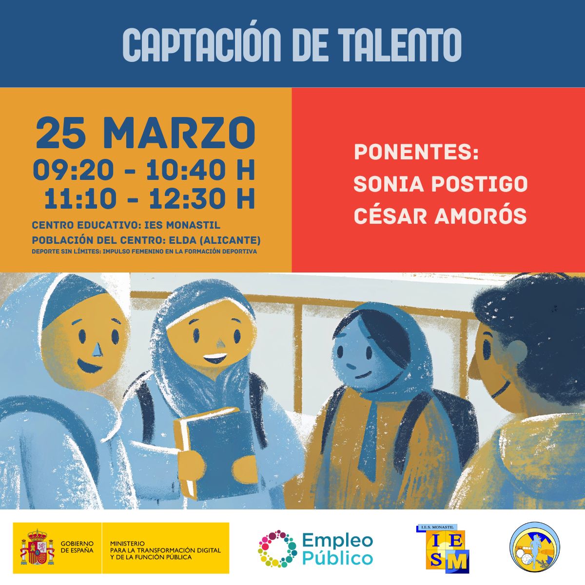 cartel de la Ponencia Captación de Talento, IES Monastil Elda, Alicante, 25 de marzo