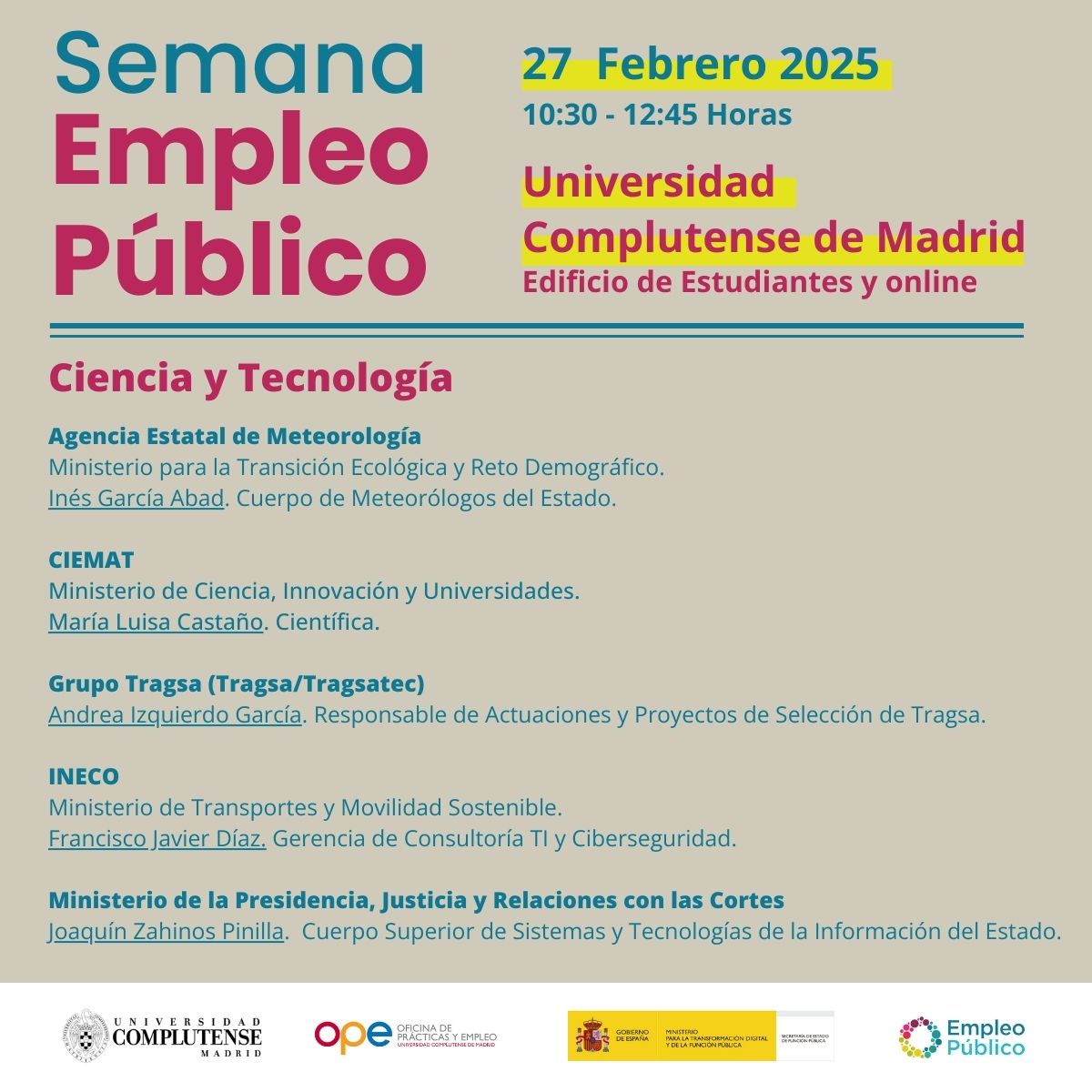 cartel sobre Semana de Empleo Público, 24 de febrero, Edificio Estudiantes UCM