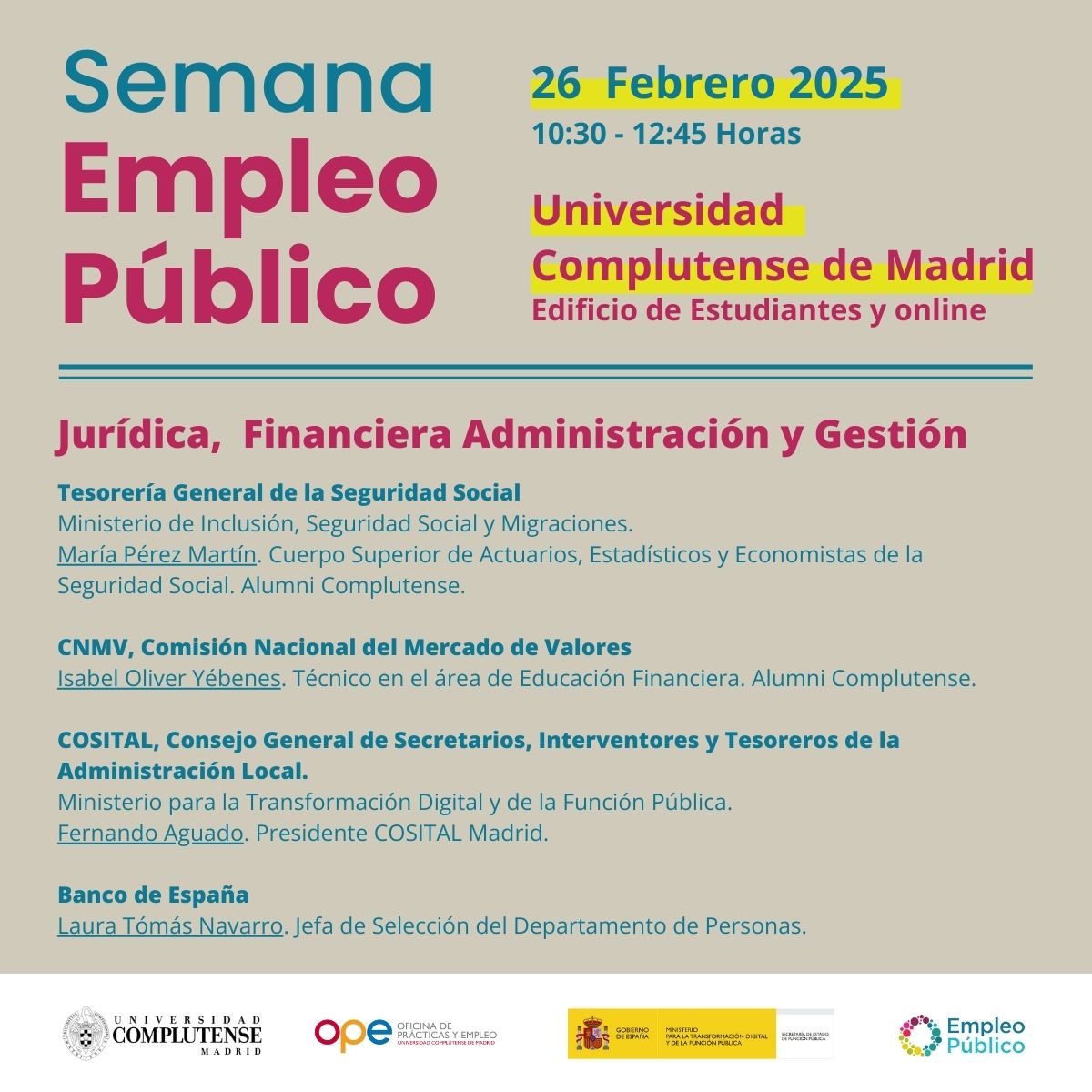 cartel sobre la Semana de Empleo Público, 26 de febrero, Edificio Estudiantes UCM