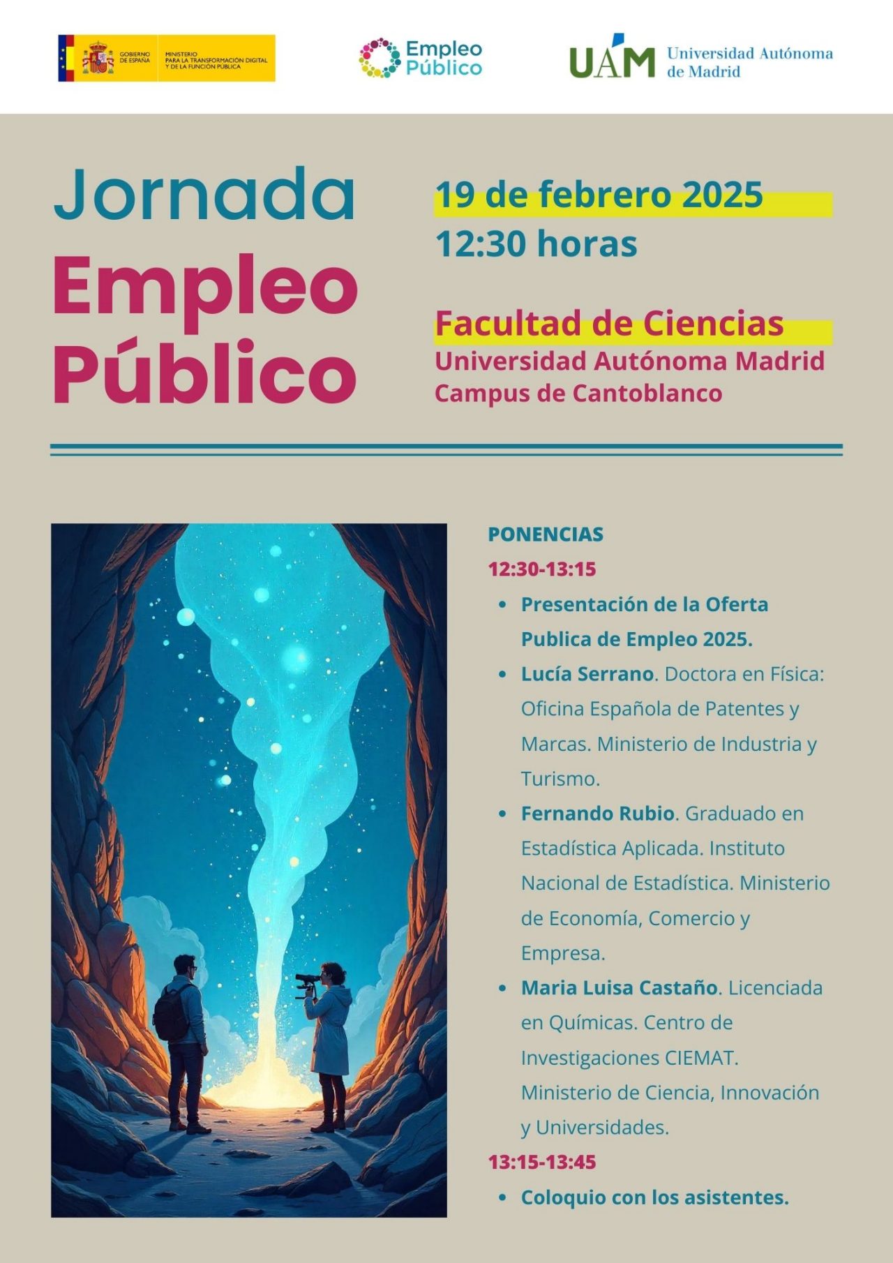 Cartel sobre las Jornadas de Empleo Público, 19 de febrero, Universidad Autónoma de Madrid